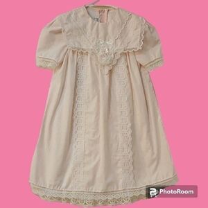 VTG JESSICA MCCLINTOCK Light Pink Lace Floral Embroidered Babydoll Dress